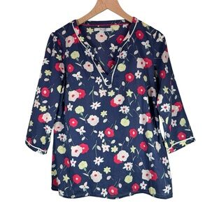 Boden Floral Blouse Women’s Size 8 Medium Cotton Tunic Cottagecore V Neck Spring
